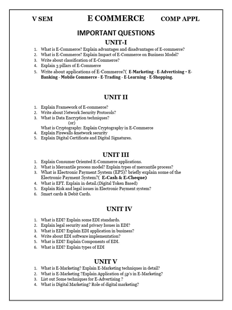 Important Questions for E-Commerce V Sem | PDF