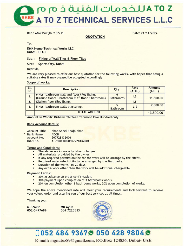 A To Z Technical Services LLC - Quote | PDF