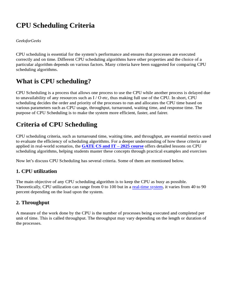 Key CPU Scheduling Criteria Explained | PDF | Scheduling (Computing ...