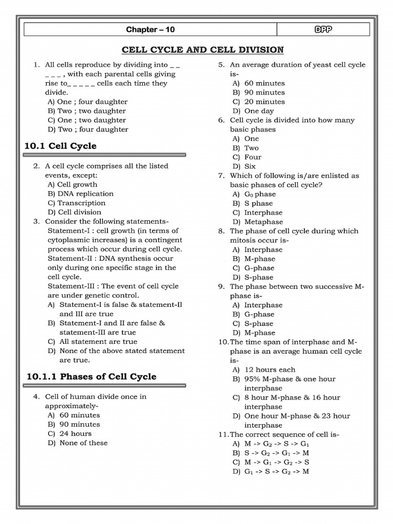 XI CH - 10 Cell Cycle and Cell Division | PDF