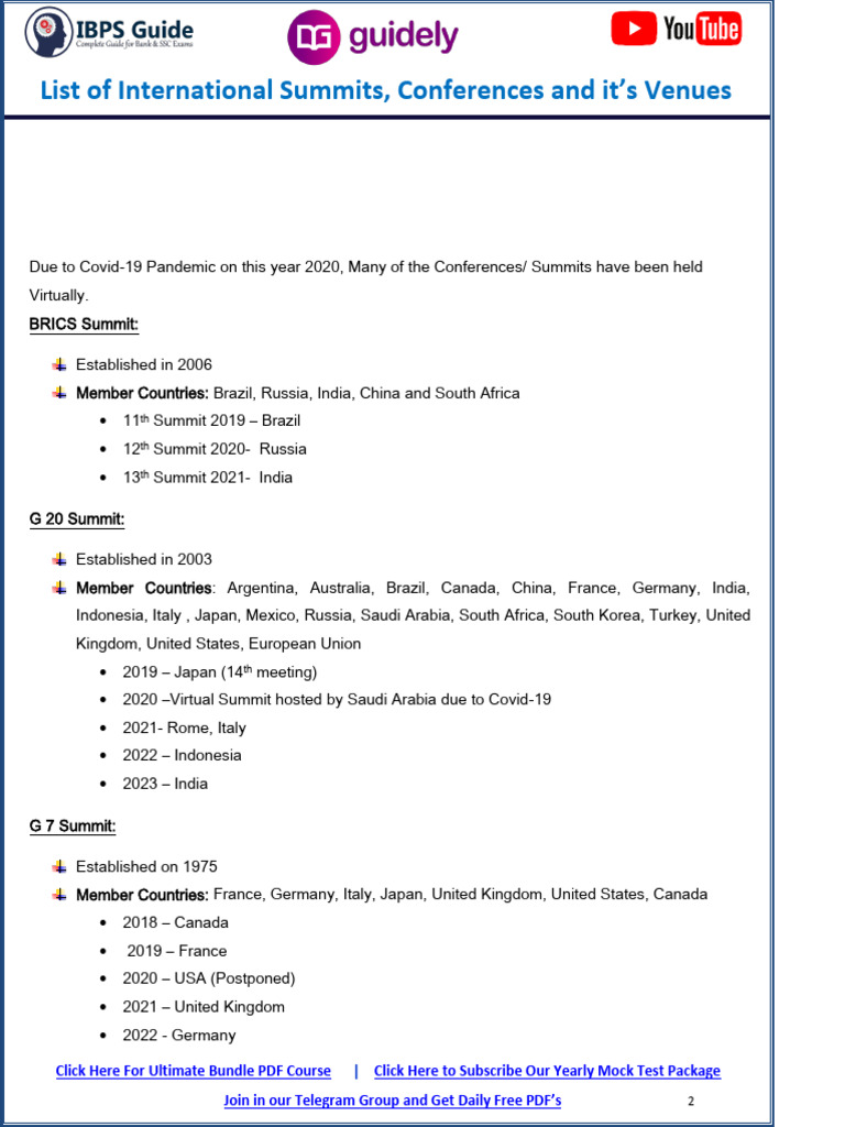 List of Upcoming International Summits | PDF | International Relations ...