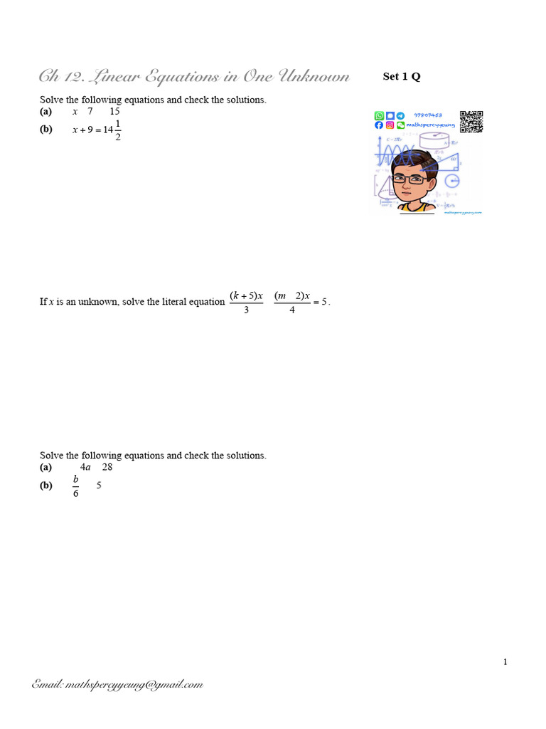 Linear Equations Problem Set | PDF | Equations | Mathematics