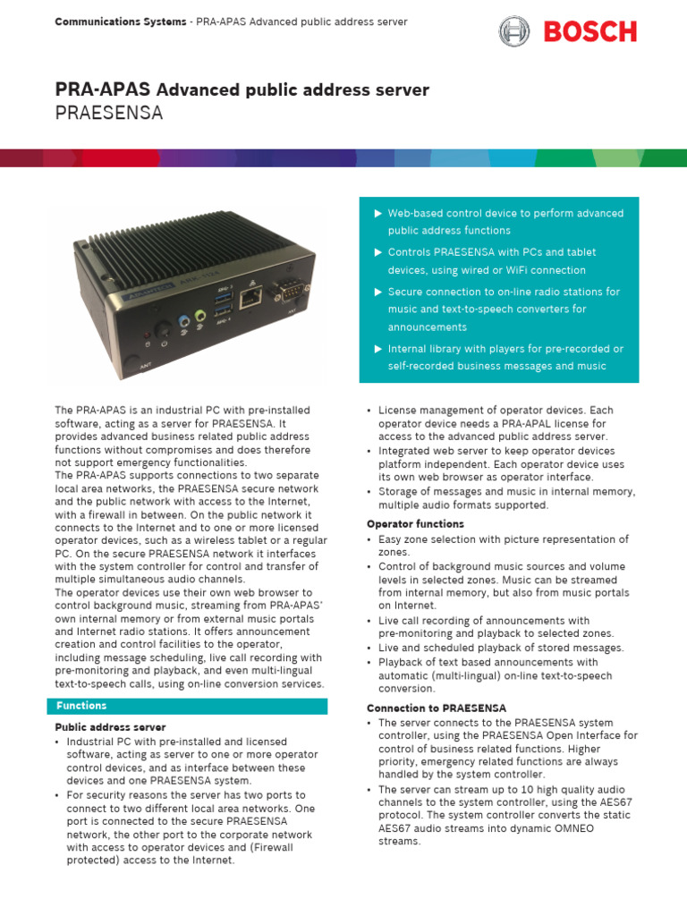 PRA-APAS Advanced Public Address Server Datasheet 51 en 57606677387 ...