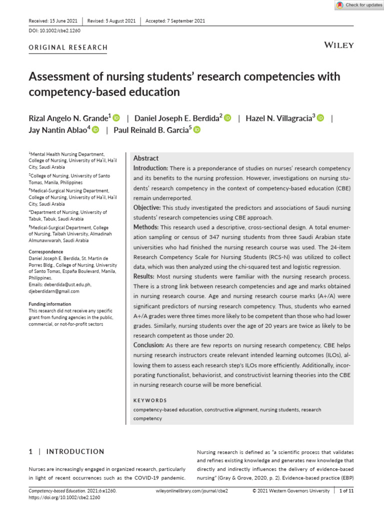 Assessment of Nursing Students' Research Competencies With Competency ...
