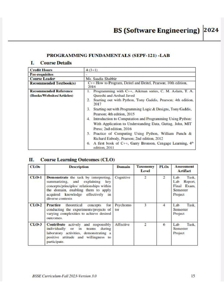 PF 1st Semester Outline | PDF