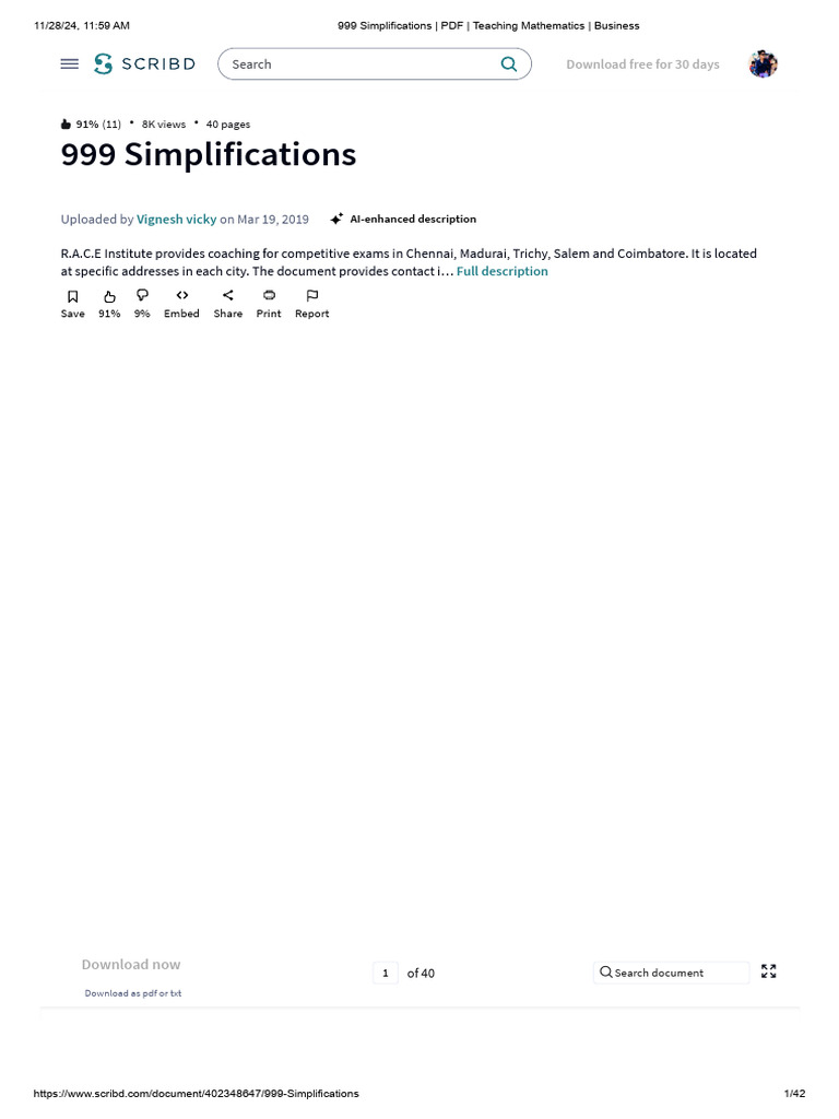 999 Simplifications - PDF - Teaching Mathematics - Business | PDF ...
