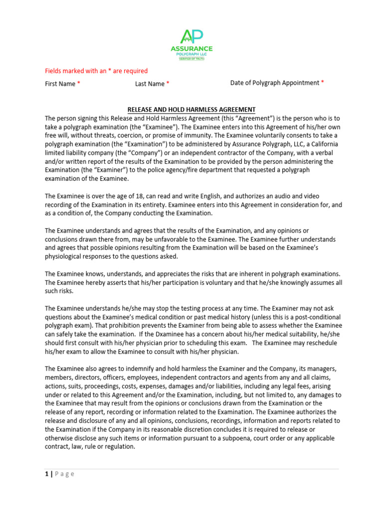 FILL in Polygraph Agreement-Pre-employment - Encrypted | PDF ...