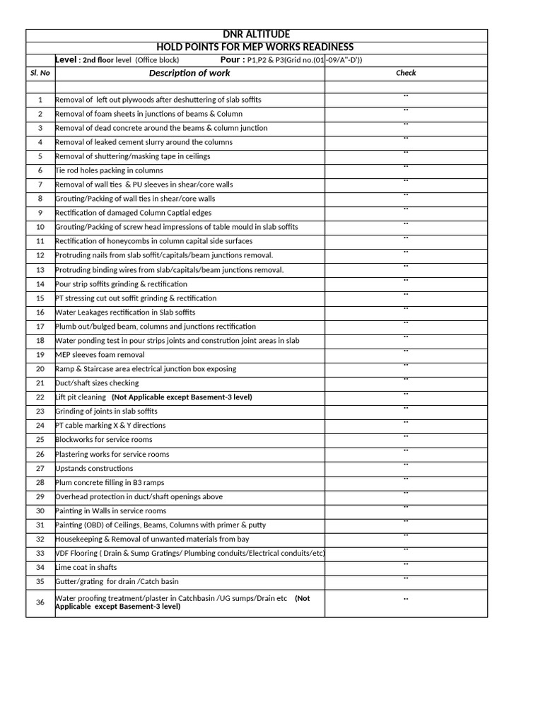 Hold Points For MEP Readiness 2nd Floor Level (Office Block) | PDF ...