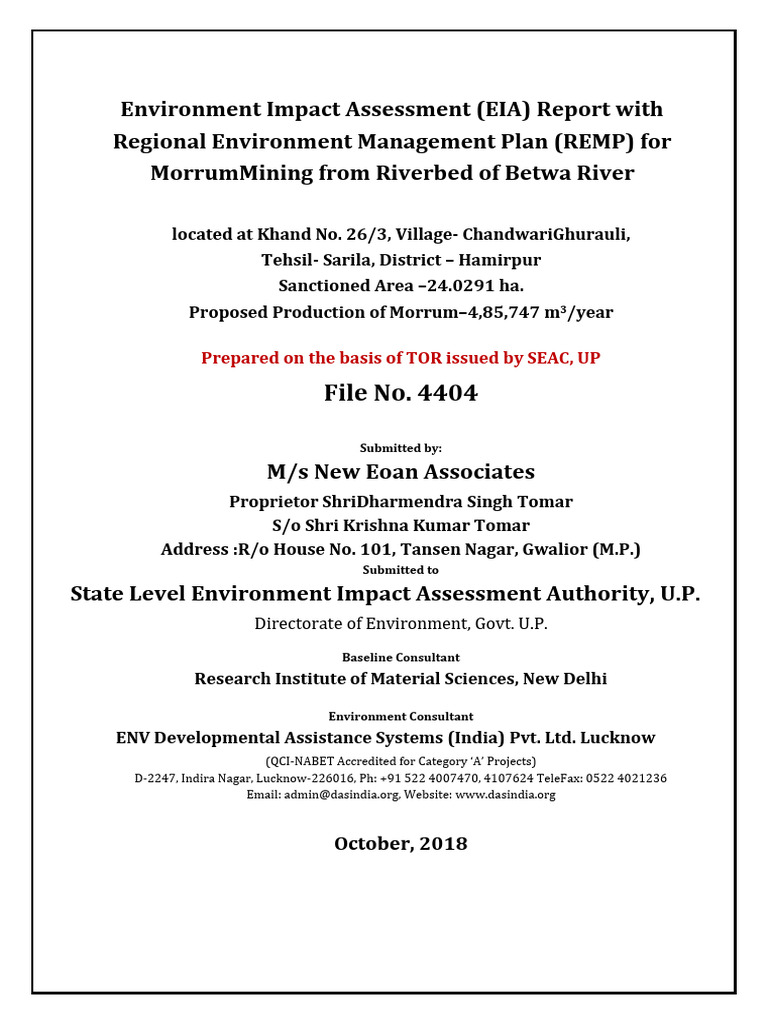 EIA For Mining in Betwa River | PDF | Environmental Impact Assessment ...