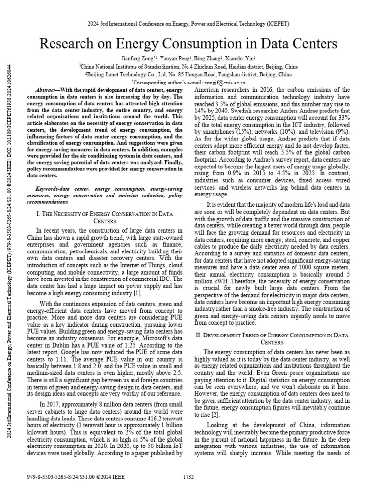 Research On Energy Consumption in Data Centers | PDF | Data Center ...
