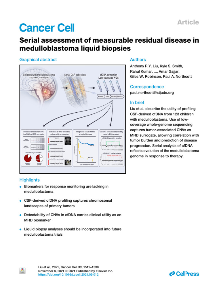 Serial Assessment of Measurable Residual Disease in Medulloblastoma ...
