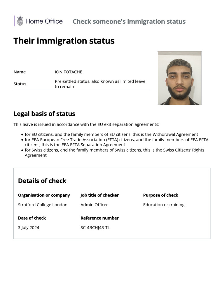 ION FOTACHE Check - Someones - Immigration - Status - Gov - Uk | PDF