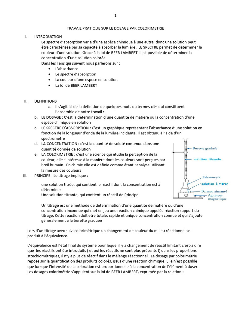 Dosage Colorimétrique en Chimie | PDF | L'absorbance | Titrage