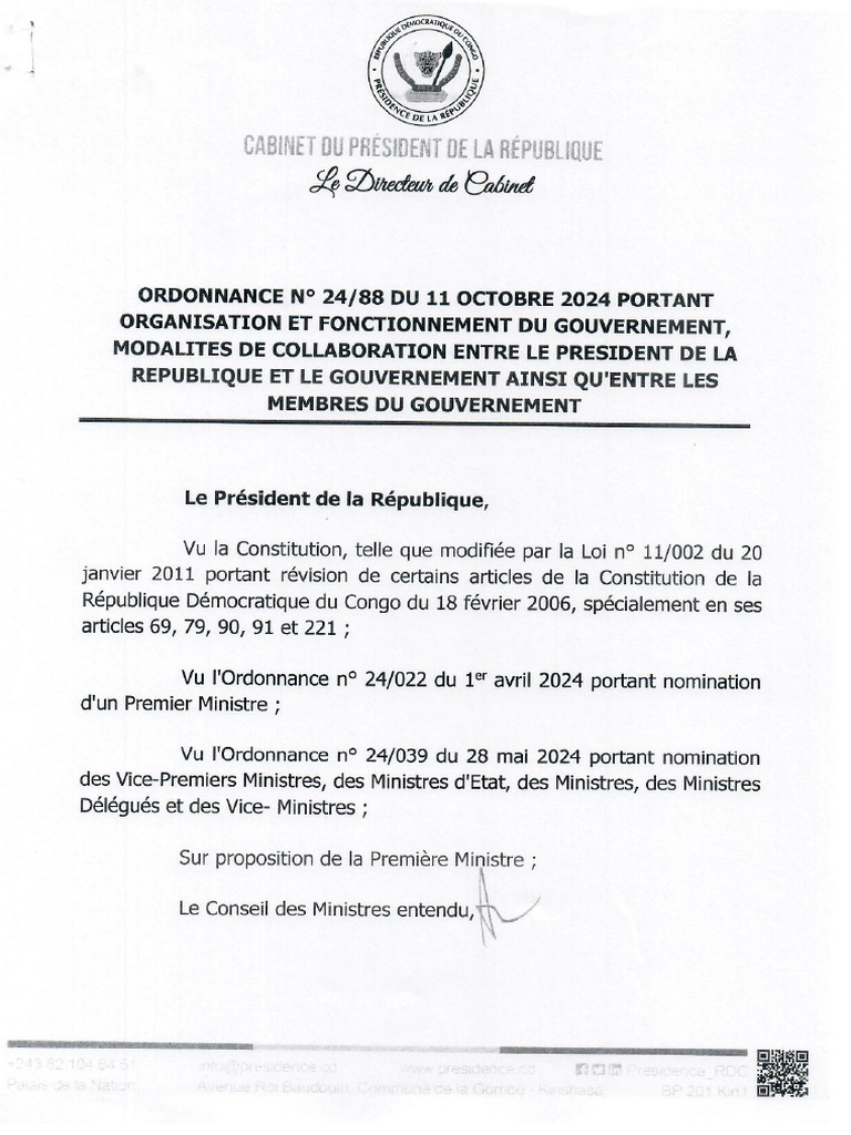 Ordonnance n 24-88 Du 11 Octobre 2024 Portant Organisation Et ...