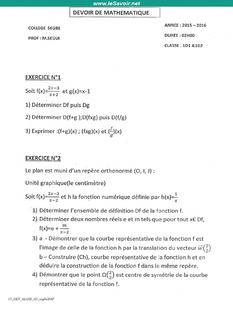 15 DEV MATH 1D segbeYOP | PDF
