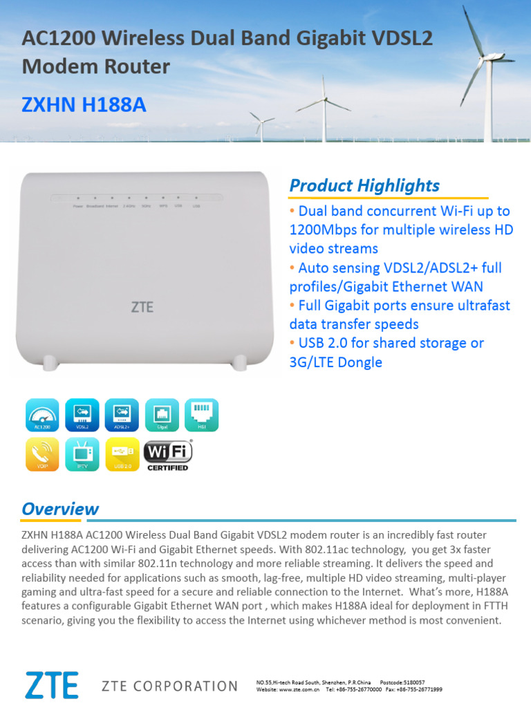 ZTE H188A AC1200 Router Overview | PDF | Wi Fi | Ieee 802.11