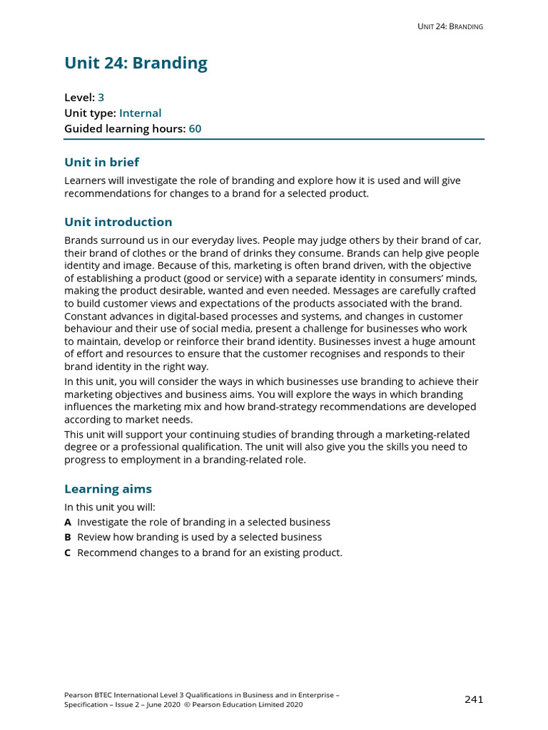 40930M-S00388 Unit Specification - Branding | PDF | Brand | Marketing