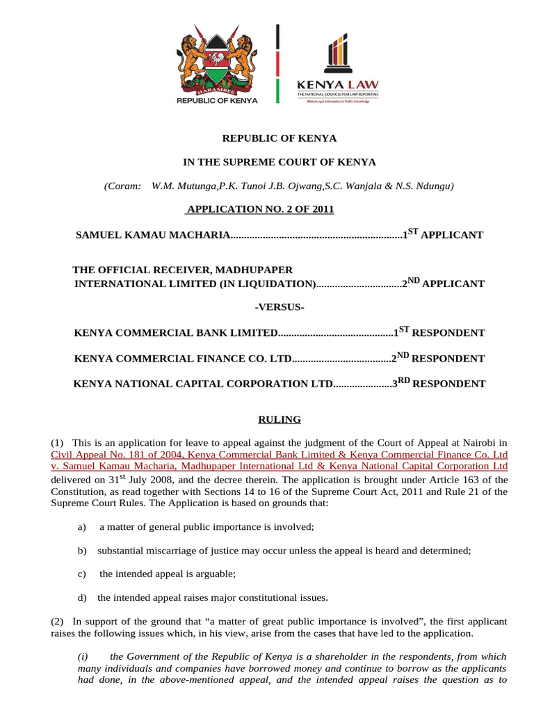 Macharia v. Kenya Commercial Bank Appeal | PDF | Appellate Court ...