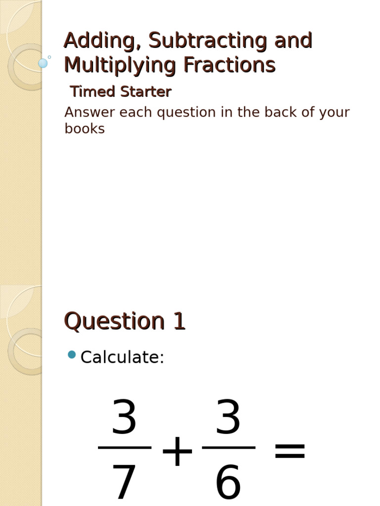 Adding Subtracting and Multiplying Fractions SOLN | PDF
