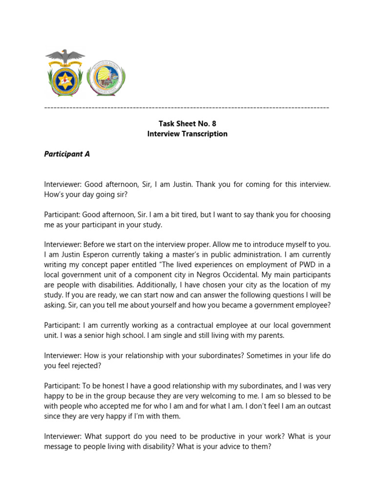Task Sheet 6 - Interview Transcription - Esperon | PDF