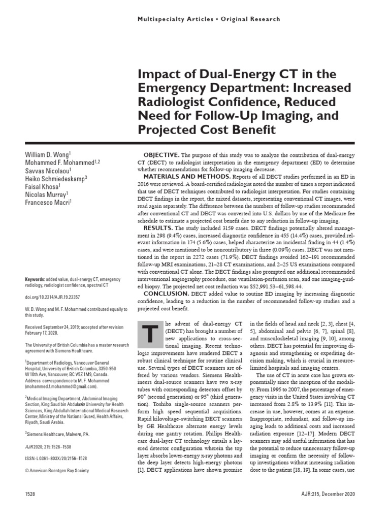 DECT's Impact on Emergency Imaging | PDF | Ct Scan | Magnetic Resonance ...