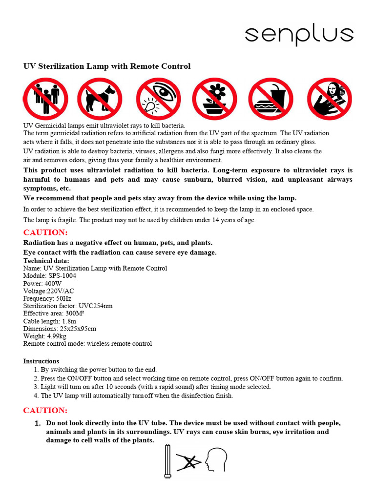 25 Senplus User Manual | PDF | Ultraviolet | Sterilization (Microbiology)