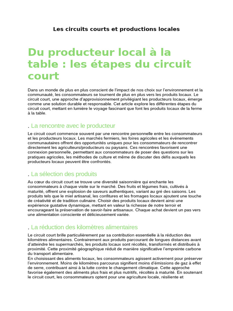 Circuits courts : avantages et étapes clés | PDF | Nourritures ...