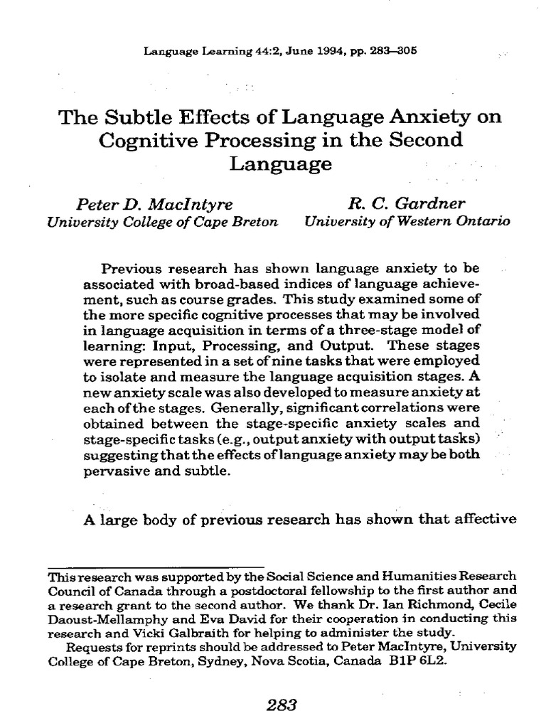 Language Anxiety's Impact on Learning | PDF | Anxiety | Learning