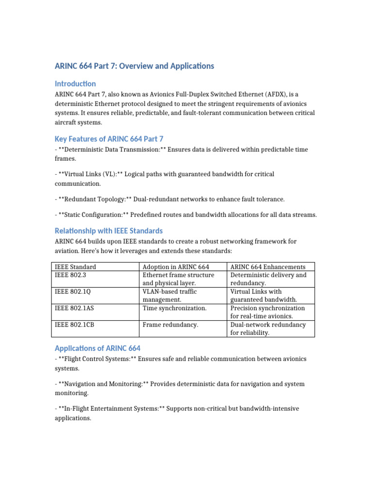 ARINC 664 Overview and Applications | PDF