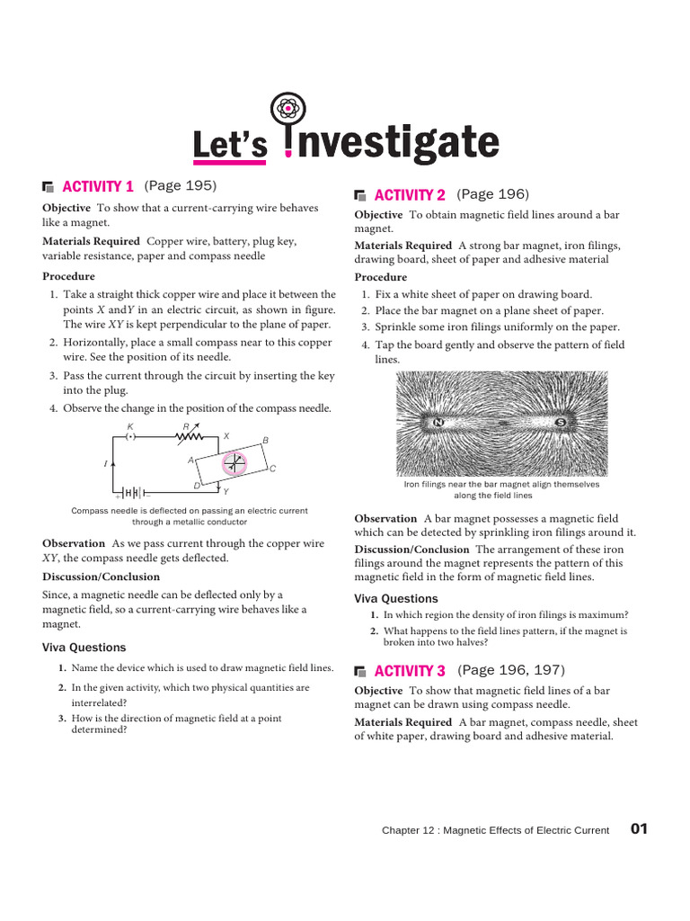 AIO 10th Science Ch. 12 Activity | PDF | Magnetic Field | Magnet