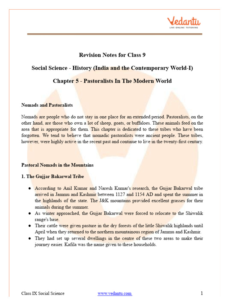 Cbse Class 9 Social Science History Chapter 5 Notes | PDF | Pastoralism ...