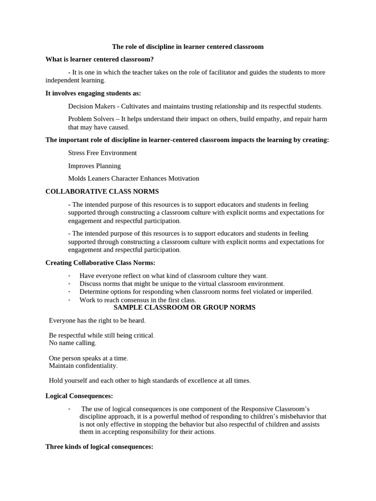 Discipline in Learner-Centered Classrooms | PDF | Disciplines | Teachers