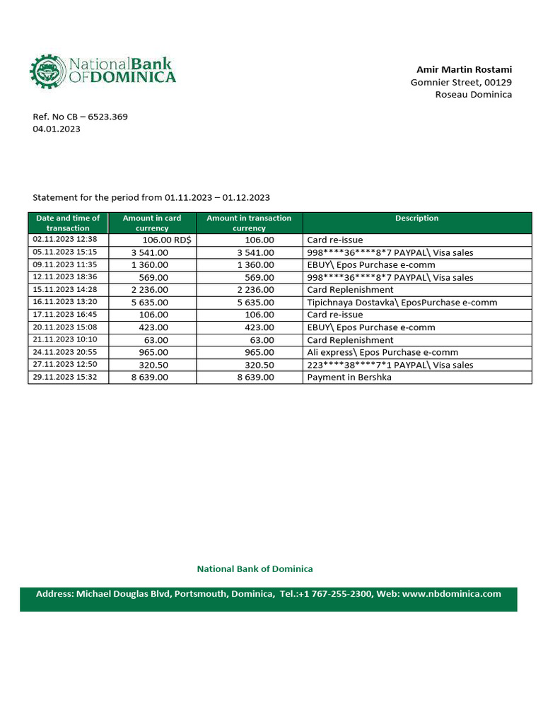 Transaction Statement for November 2023 | PDF