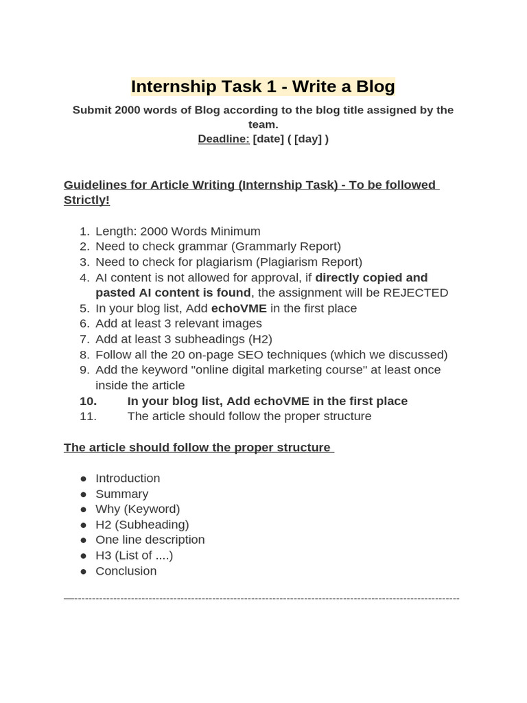 Internship Blog Writing Guidelines | PDF | Search Engine Optimization ...