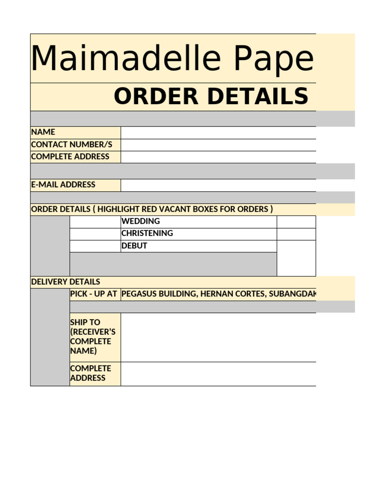 Wedding Order Details Form | PDF | Bridesmaid | Wedding