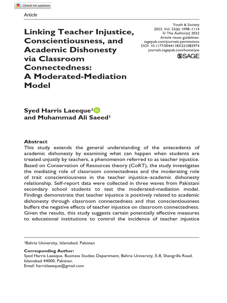 Teacher Injustice and Academic Dishonesty | PDF | Stress (Biology ...