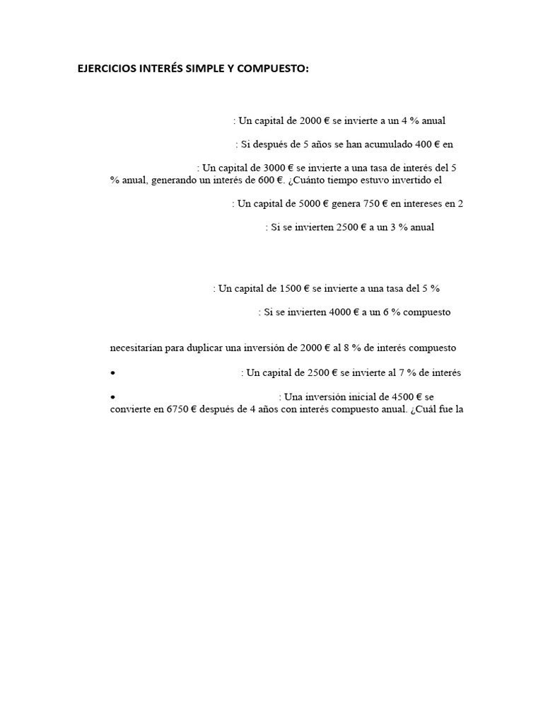 Ejercicios Interes Simple y Compuesto | PDF