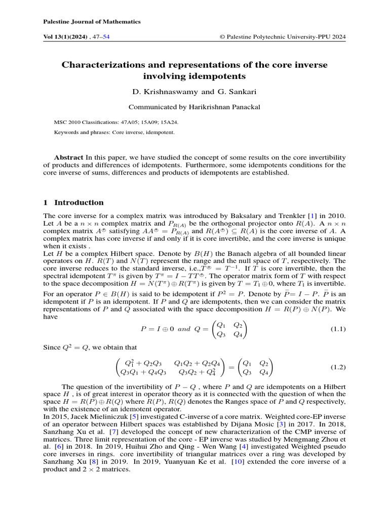 PJM 13 (1) 2024 47 To 54 | PDF | Matrix (Mathematics) | Operator ...