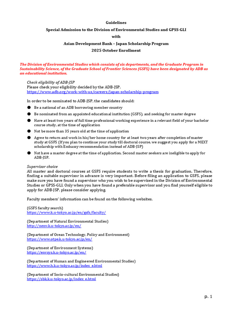 ADB-Japan Scholarship Program 2025 Guide | PDF | Postgraduate Education ...