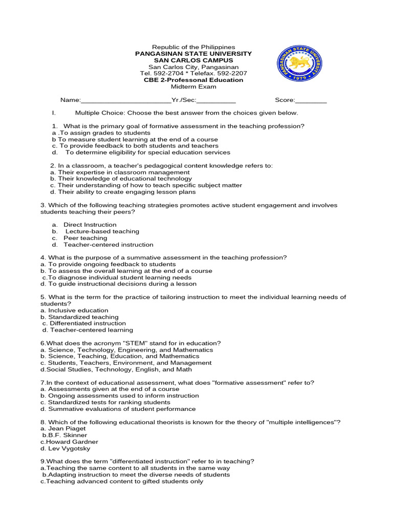 Midterm Exam - TTP | PDF | Educational Assessment | Learning