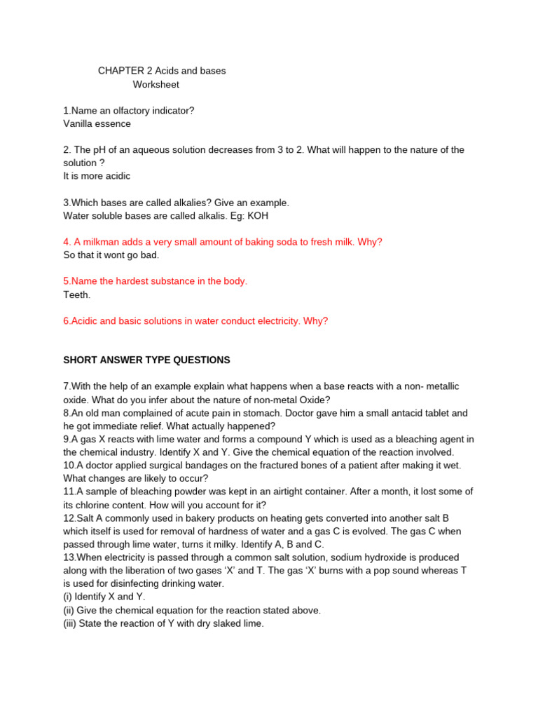 Acids and Bases Worksheet Questions | PDF | Acid | Hydroxide