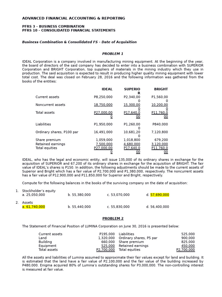 Business Combinations and Consolidated Financial Statements | PDF ...