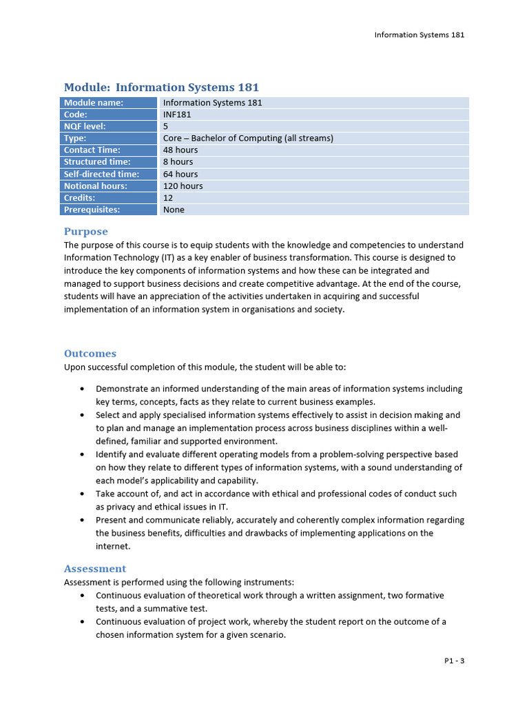 Information Systems 181 INF181 | PDF | Information System | System