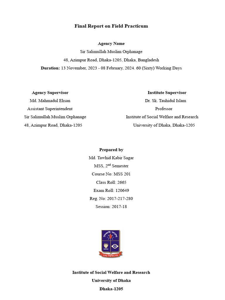 Final Report: Field Practicum 2023 | PDF