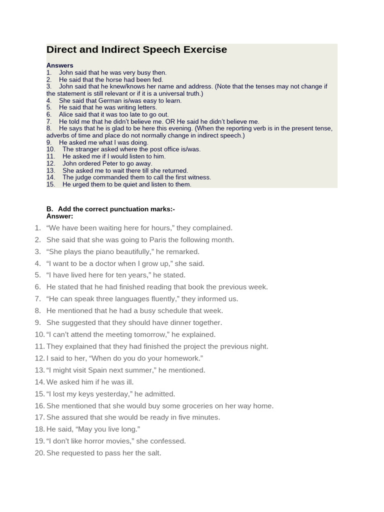 Reported Speech Test with Answers | PDF | Syntax | Linguistic Morphology