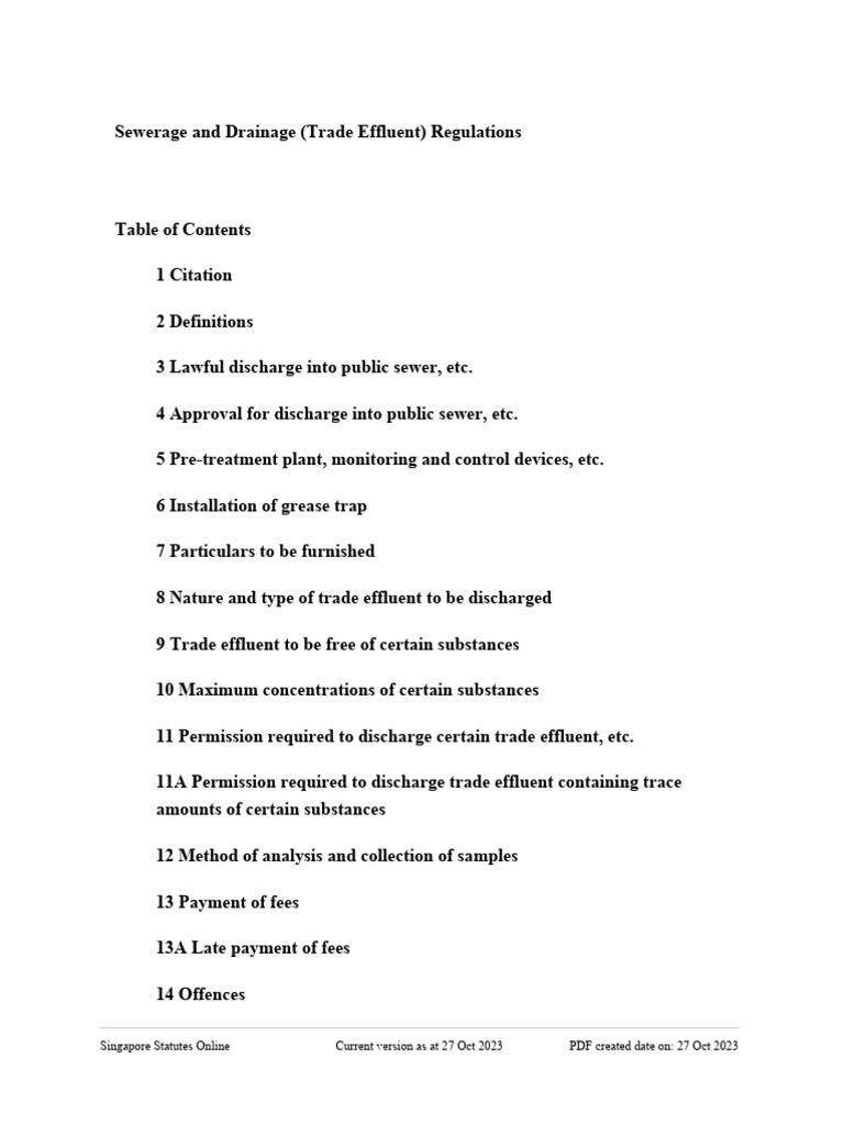 Trade Effluent Regulations Singapore | PDF | Sanitary Sewer | Sewage ...