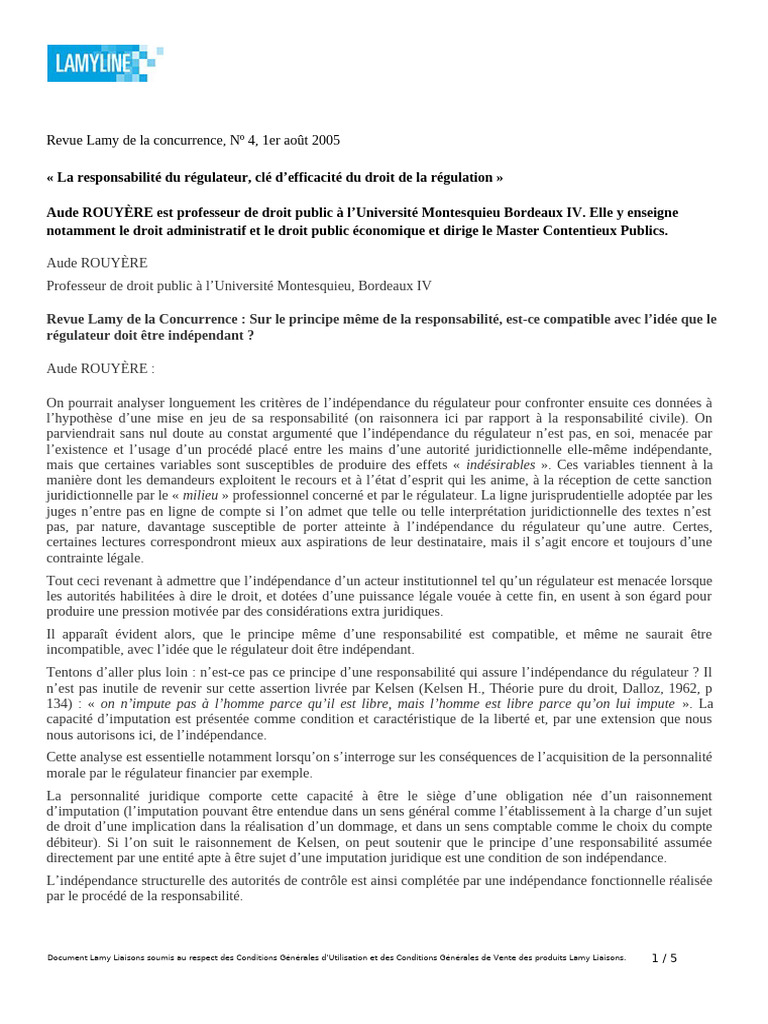 Responsabilité et indépendance du régulateur | PDF