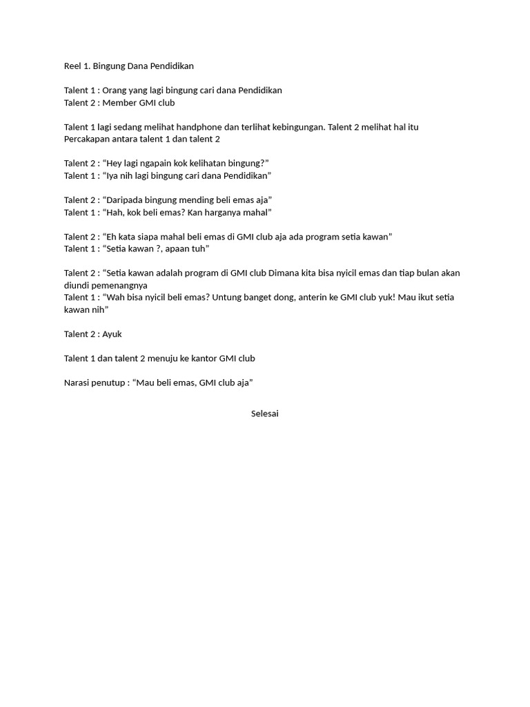 Script Reel Dan Carousel Minggu Ke 2 | PDF