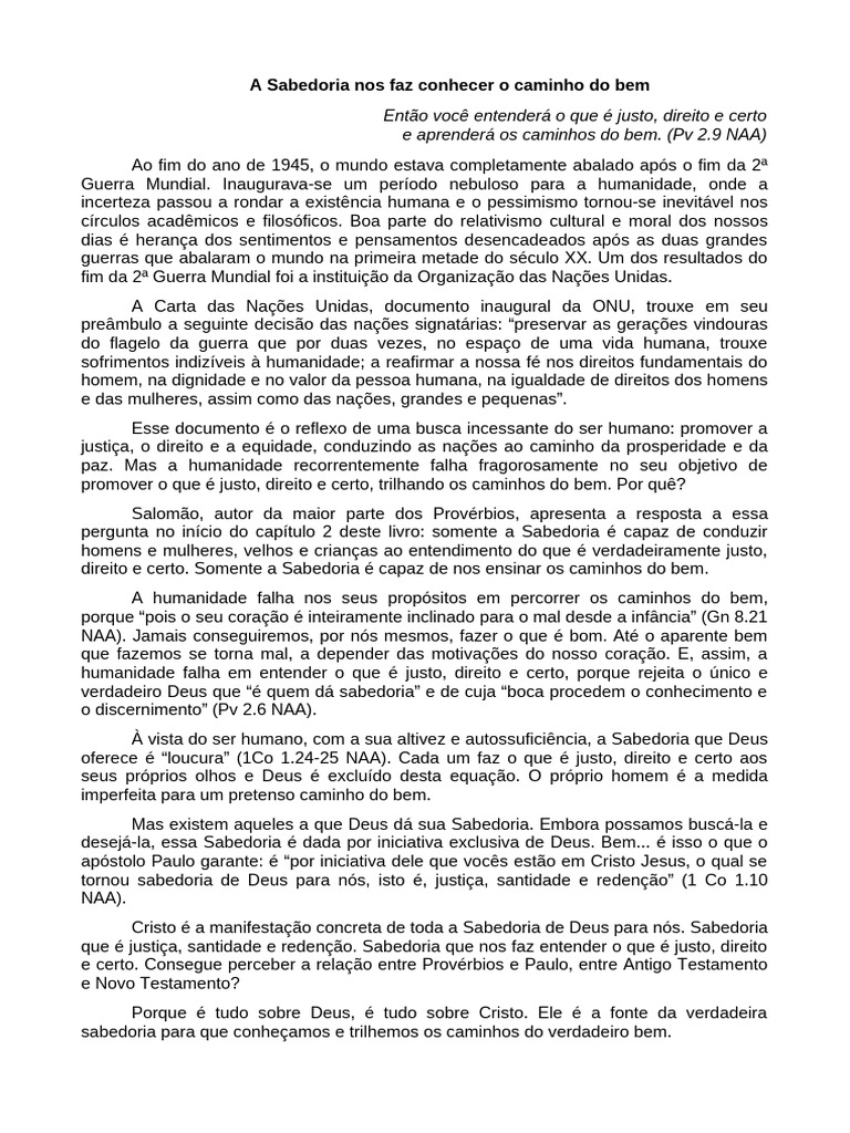 Sabedoria e Caminhos do Bem na Vida | PDF | Sabedoria | Justiça
