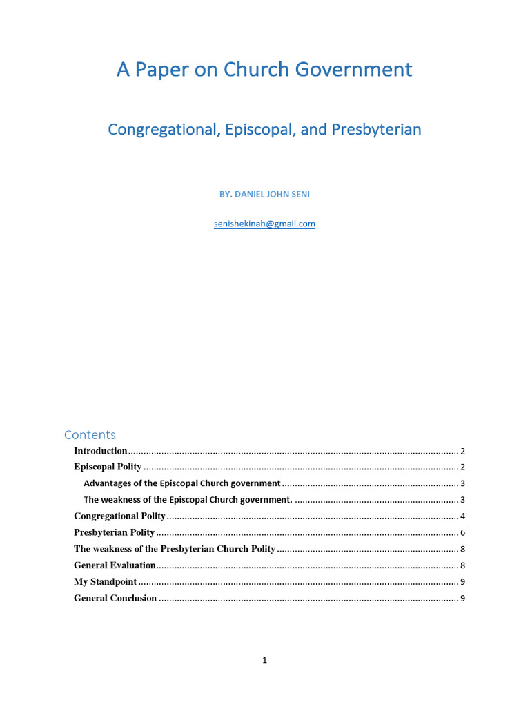 Church Government: Episcopal, Congregational, Presbyterian | PDF ...